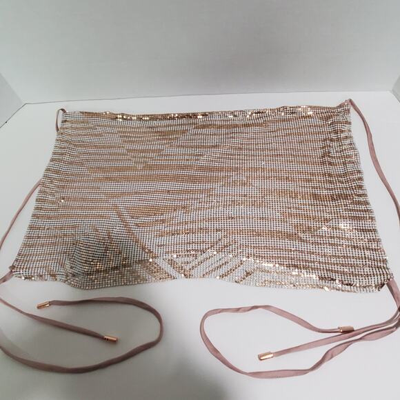 Ramy Brook Printed Rosa Halter Top XXS Metallic Chainmail Rose Gold Slinky New - Picture 4 of 14